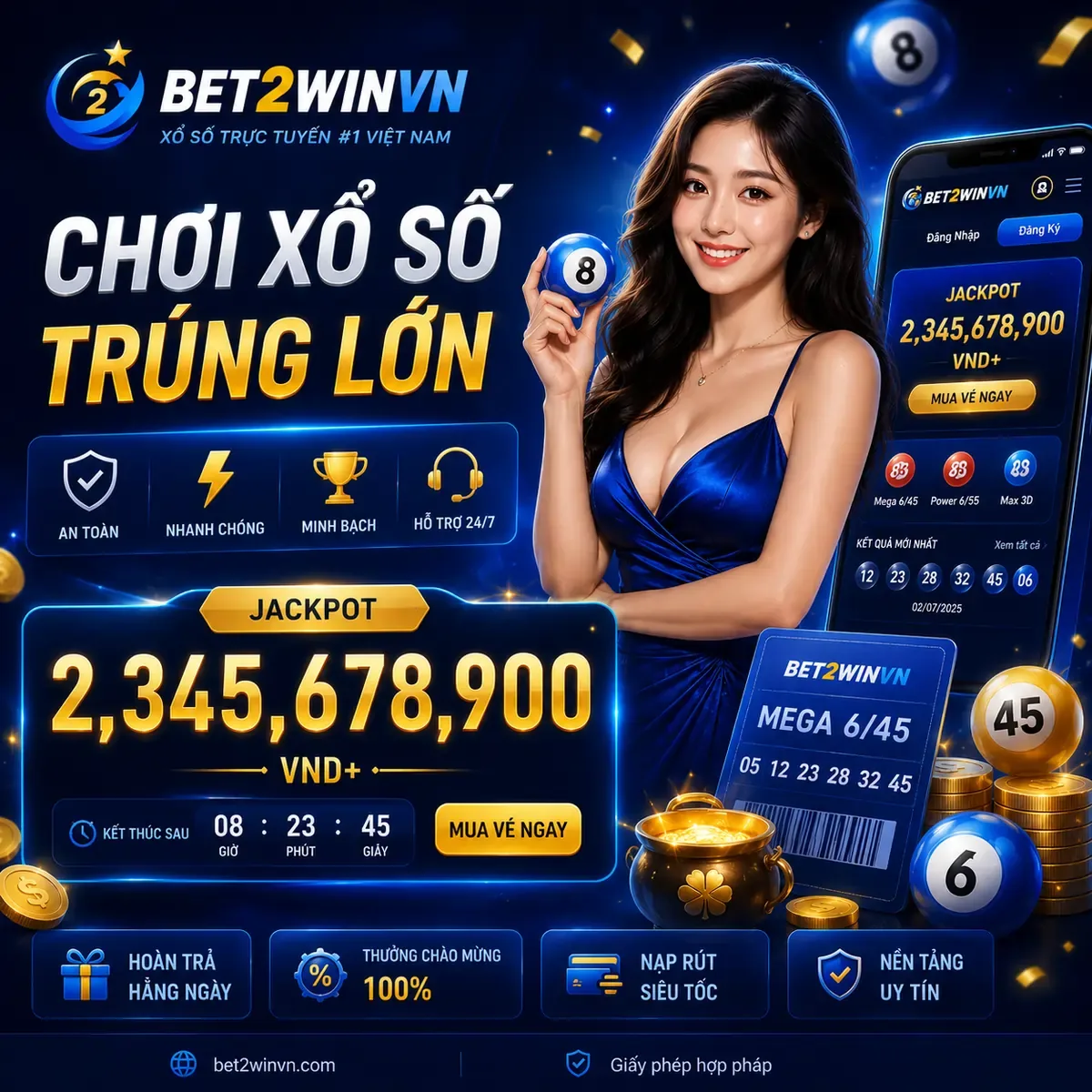 BET2WINVN – Chơi xổ số trực tuyến trúng lớn, Jackpot 2.345.678.900 VND, đăng ký nhận thưởng chào mừng ngay hôm nay